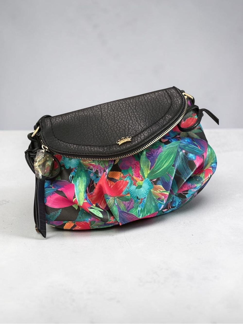 Juicy Couture Black Top Floral Print Shoulder Bag   NWOT